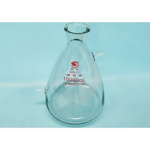 Filtering flask with upper and bottom side tube,Capacity 10000ml,Triangle flask with tubules,Filter Erlenmeyer bottle