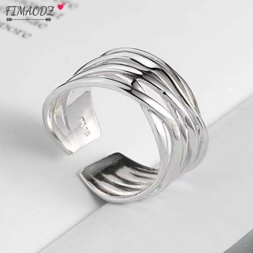 FIMAODZ Silver Gold Color Ring Multilayer Winding Line Geometric Opening Rings for Women Men