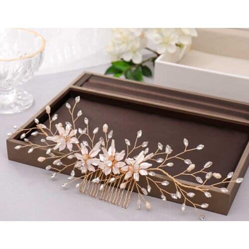 FORSEVEN Vintage Jewelry Handmade Alloy Flower Leaf Hair Comb Rhinestone Hairband Women Tiara Bridal Wedding Hair Accrssories JL
