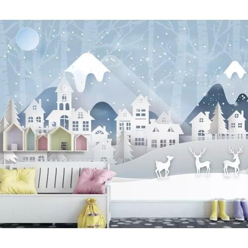 Small pure and fresh paper cutting elk forest modern contracted children room background wall painting