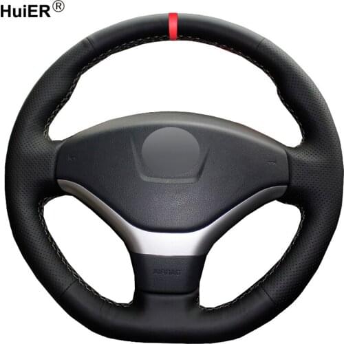 HuiER Hand Sewing Car Steering Wheel Cover Wear-resistant Red Marker For Peugeot 308 2012-2014 Steering-wheel Auto Accessorie