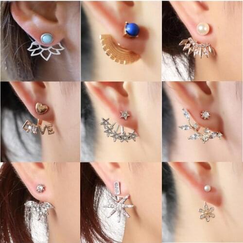 Jisensp Summer Style Crystal Front Back Double Sided Stud Earrings for Women Girls Fashion Ear Jacket Piercing Earing Koyle