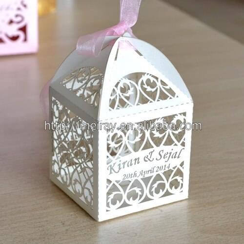 Good quality and cheap wedding candy box free logo 200pcs laser cut "filigree" wedding party favors candy box