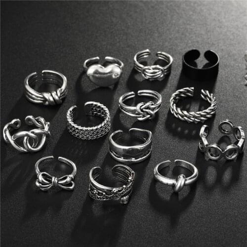 1PC Vintage Minimalist Hollow Round Heart Crown Ring For Women Fashion Cute Metal Weave Bowknot Adjustable Open Ring Jewelry