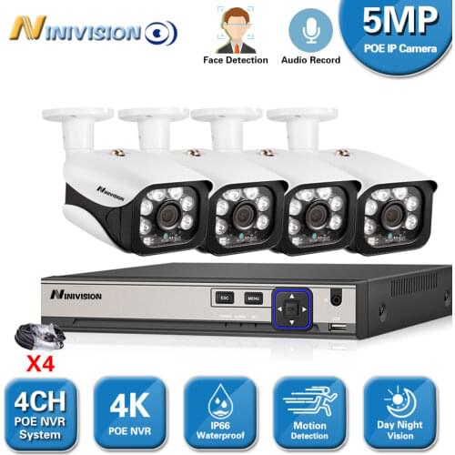 NINIVISION H.265 8CH 5MP HD POE NVR Kit CCTV Security System Audio AI IP Camera Outdoor P2P Video Surveillance Set 3TB HDD