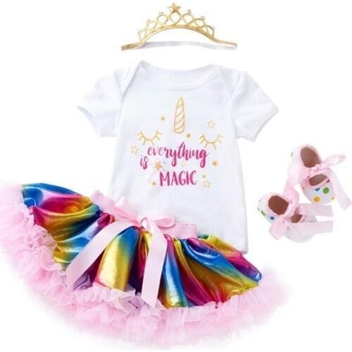 Baby Girls 1st Birthday Clothes Set 4pcs Infant Girl Outfits Bodysuit Tutu Pettiskirt Set With Headband Shoe Lovely Newborn Suit