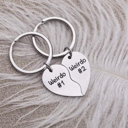 Best friends keychain keyring "Weirdo 1 Weirdo 2" friendship jewelry gift for Teen Girls BFF Boyfriend Girlfriend Husband Wife