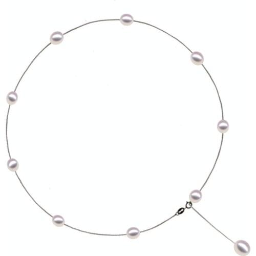 Fashion Jewelry 7-8mm Natural Pearl Box chain Necklace Necklace S925 sterling silver Jewelry necklace For women