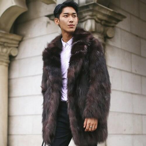 Mens Fox Fur Coat Mens Long Coat Mens Winter Warm Jacket