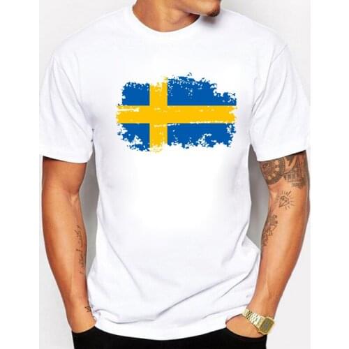 Nostalgic Sweden National Flag Design T shirts For Men Cotton Casual Short Sleeve Tops Fashion White T-shirt Men BLWHSA