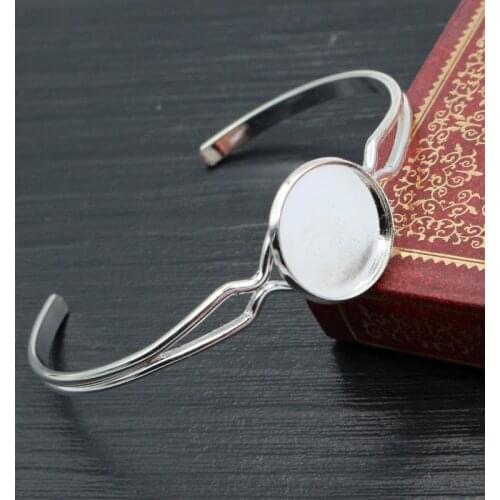 New High Quality 2pcs 16mm Silver Plated Children bracelet Cameo Bangle Base Bracelet Blank Setting Cabochon Cameo N6-28