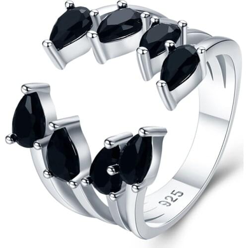 New Romantic 3.4g 925 Sterling Silver Fine Jewelry Baguet Row Engagement Black Spinel Wedding Rings for Women G043