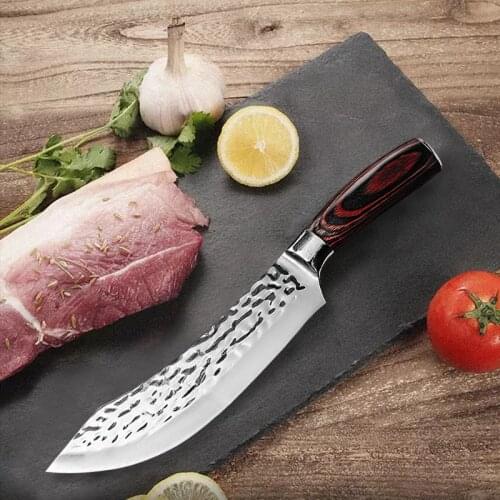 7 Inch Chefs Knife Forged Stainless Steel Kitchen Cleaver Butcher Knife for Meat Fish Fruits and Vegetables