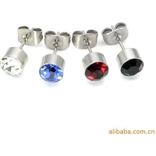 Wholesale 6mm 24 colors 100pcs steel titanium gem crystal stud earrings fashion jewelry free shipping
