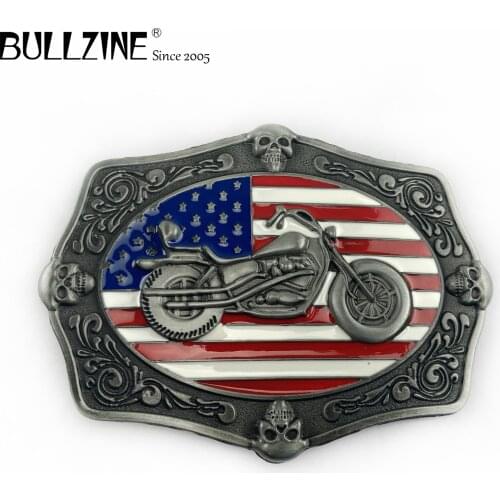 Bullzine wholesale zinc alloy motor belt buckle US flag belt buckle pewter finish FP-01207-1 Luxurious cowboy jeans belt buckle