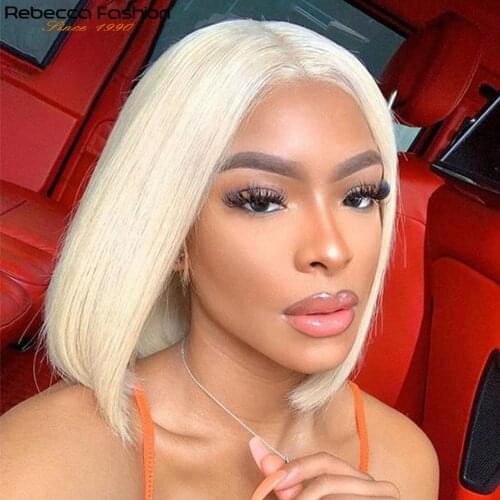 Rebecca Bob WigT Part Brazilian Glueless Transparent 613 blonde Lace Wigs for black women Straight Human Hair Colored Short Bob