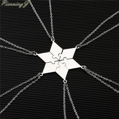 PiercingJ Customized Name/World 5/6 Piece BFF Pendant Necklace Friendship Puzzle Piece Charm Pendant Necklace For Friends