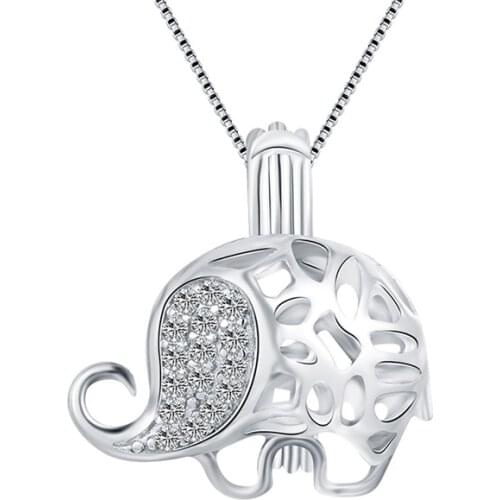 CLUCI 3pcs Silver 925 Zircon Elephant Pendant for Women Necklace Jewelry Making 925 Sterling Silver Pearl Cage Locket SC066SB