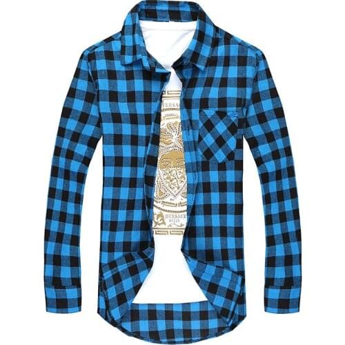 Size Men Euro Plaid Shirt Camisas Social 2020 Autumn Mens Fashion Plaid Long-sleeved Shirt Male Button Down Casual Check Shirt