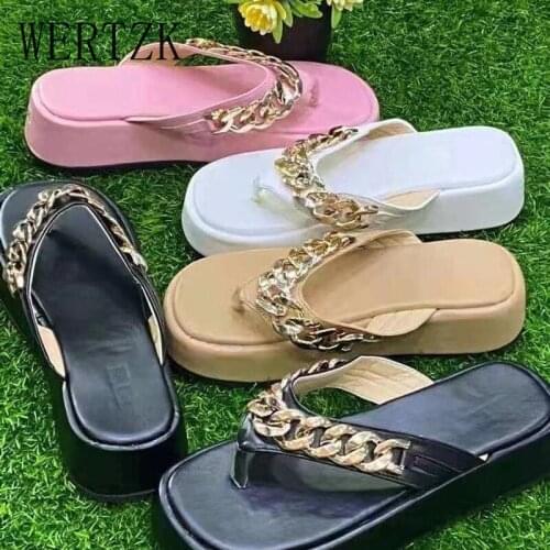 2021 New Large Size Sandals Summer Womens Shoes 36-43 Size Fashion Platform Flip Flops Chain Sandals Womens Shoes