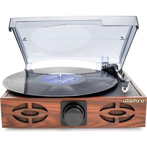 Modern Bluetooth LP vinyl record player, retro gramophone audio, three-speed adjustment: (33/45/78)