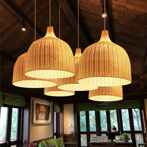 Japanese Rattan Handmade Bamboo Pendant Lights Shop Decor Retro Hang Lamps Home Decor Dining Room Loft Led Hanging Lamps E27