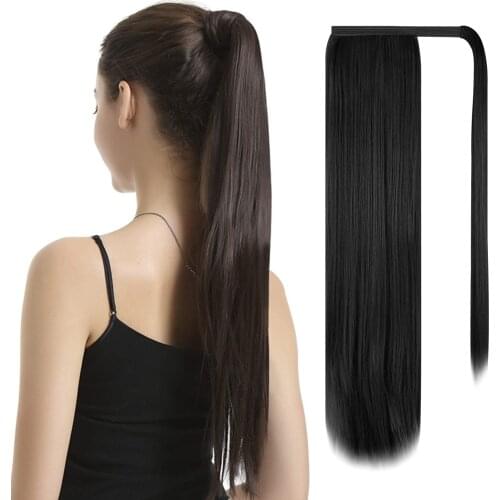 24inch Long Straight Wrap Around Clip In Ponytail Hair Extension Heat Resistant Synthetic Pony Tail Fake Hair Daily Wear