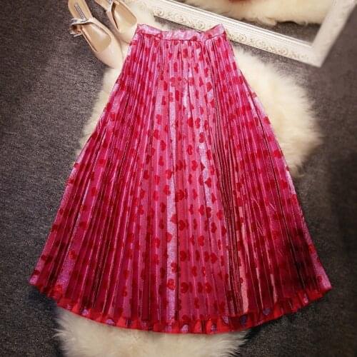 YUZACDWX Womens Skirts Summer 2020 New pound gold and silver shiny love pink peach pleated skirt female