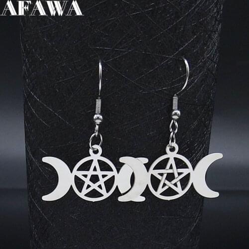Witchcraft Sun Moon Pentagram Stainless Steel Earring for Women Silver Color Drop Earrings Jewelry pendientes acero E1594S01