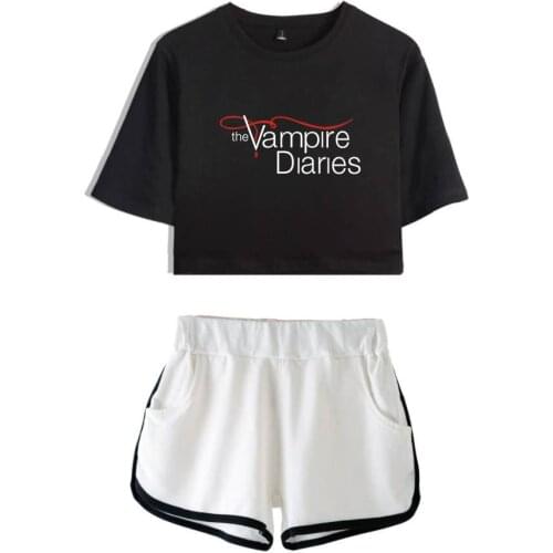 The Vampire Diaries Crop Top and Shorts Women 2 Pieces Set Summer Printed Shorts Female Loungewear Suit
