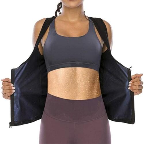 Women Sweat Girdle Sauna Sweat Vest Corset Waist Trainer Sauna Suit Tank Top Zipper Weight Loss Body Shaper Workout Shirt