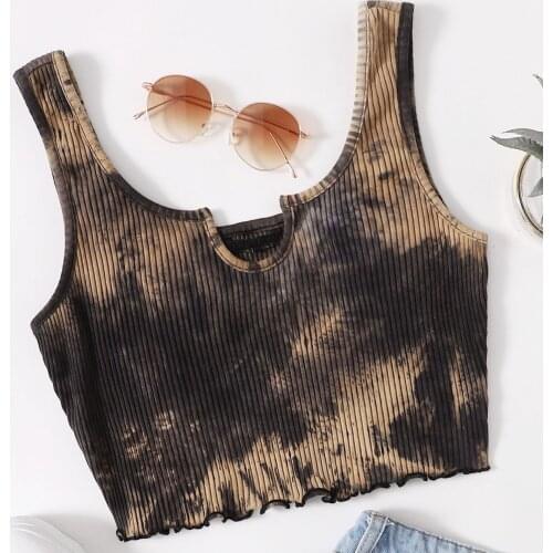 Summer Ribbing Tie-dye Print Women Crop Tops Y2k 2021 Ladies Sexy Sling Sleeveless Camisole Club Women Tank Tops Vest Clothes