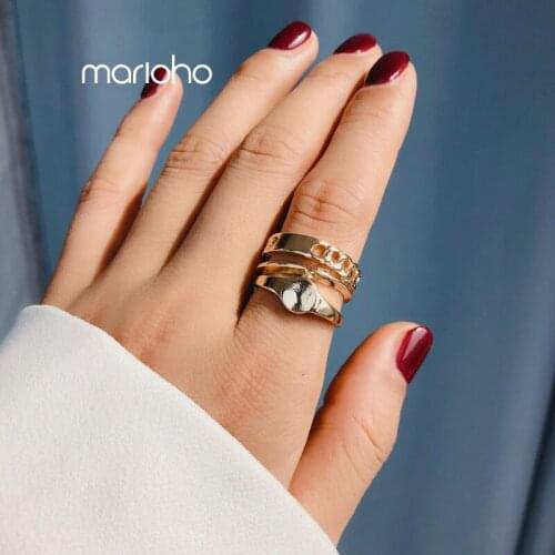 Womens Design Gold Silver Color Double Cross Chain Ring Fashion Alloy Metal Geometric Finger Ring Punk Statement Party Jewelry