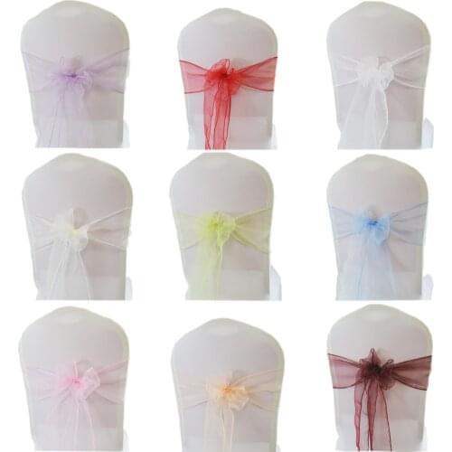 100PCS Crystal Organza Chair Knot for Wedding Chair Decoration Sashes Bow Party Banquet Hotel Party Chairs Band Hotel Supplies