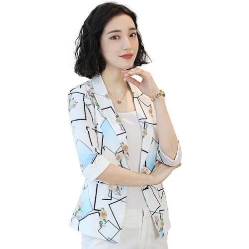 2021Women Blazer Femme Jackets Spring Summer 3/4 Sleeve Single Button Short Small Suit Coat Office Lady Jacket Female Tops 4XLB