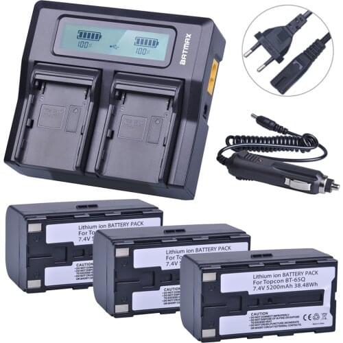 3Pcs 7.4V 5200mAh BT-65Q BT 65Q Li-Ion Battery + Rapid LCD Dual Charger Kits for Topcon GTS 900 and GPT 9000 Total Station