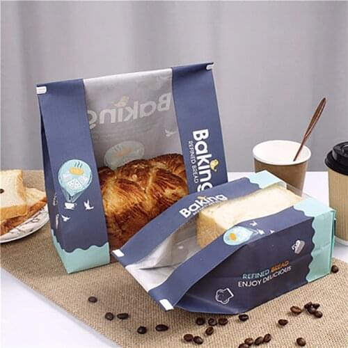 30Pcs Greaseproof Kraft Paper Bag With Window Bread Packing Laminating Oil Proof Food Toast Bread Bag Baking Pack Bakery house