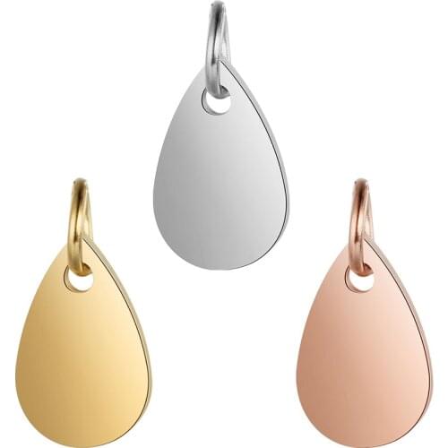 5pcs/lot 100% Stainless Steel Mirror Polished Water Drop Tag Charm for Bracelet Necklace DIY Jewelry Charm Tags
