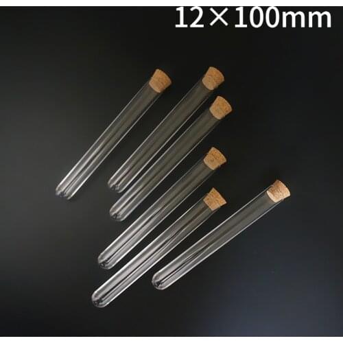 50pcs 100pcs 200pcs 400pcs 12x100mm Round Bottom Plastic Test Tube with Cork Stopper For School Experiment/Laboratory