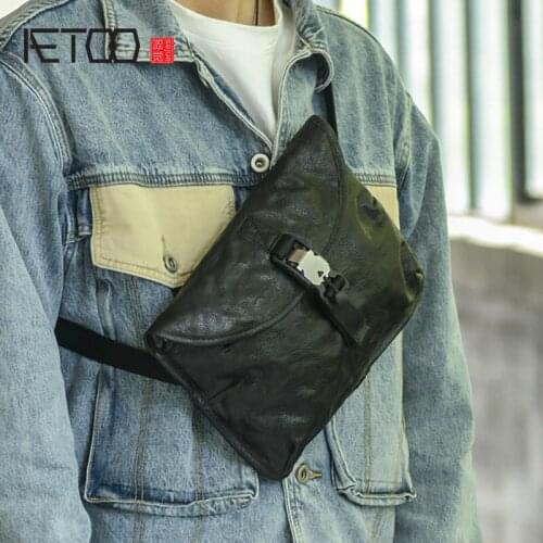 AETOO Retro leather shoulder bag, soft leather crossbody bag, mens leather chest bag
