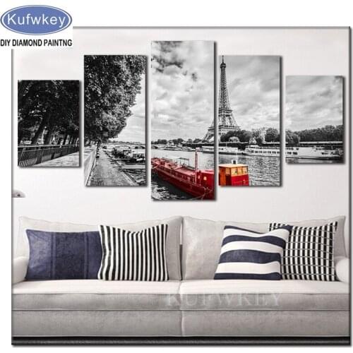 2019 New Tower Red Cruise Seascape diamond embroidery sale 5D Diamond Painting Full Square/Round rhinestones picture 5 pcs