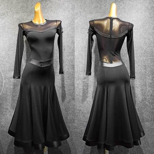 Ballroom Dresses Standard Competitive Black Long Dress Women Festival Clothing Waltz Club Female Singers Stage Show Wear 1635