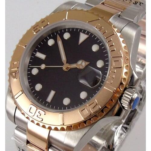 40mm Sterile Dial Sapphire Glass Date Bracelet Brushed Rose Gold Plated Bezel NH35 MIYOTA 8215 Automatic Movement Mens Watch