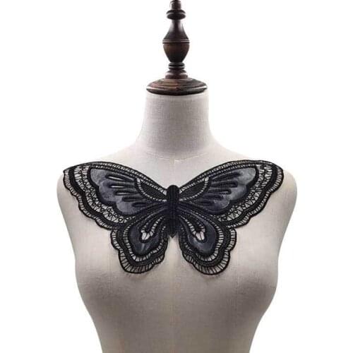 Black PU Lace Fabric Butterfly Pattern Embroidery Collar Neckline Trims Sewing Applique Sewing Guipure Dress Skirts Lace Decor