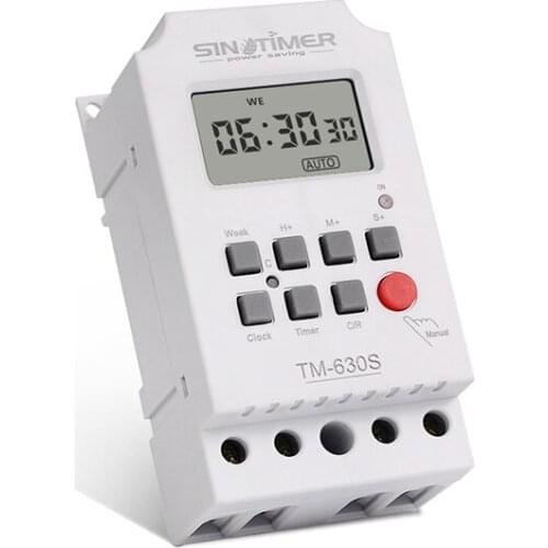 AC220V Second Interval Digital Timer Switch 24hr 7 Days Weekly Programmable Time Relay Voltage Output High Load Power 30A