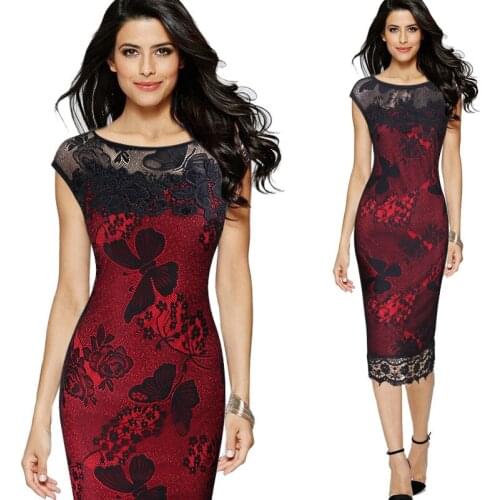 Feelycc Elegant Ladies Party Dress Slim Sheath Bodycon Printed Lace Dress For Women Knee Length Pencil Dresses Plus Size 5XL