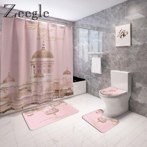 Flannel Shower Curtain with Bath Mat Set Bathroom Toilet Mat Washable U-Shaped Toilet Rug Foot Mat Anti Slip Bathroom Carpet Set