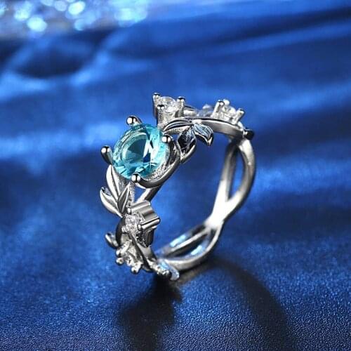 HPXmas New design AAA Zircon leaf shape Big Blue Crystal Ring Women Female Jewelry Wedding Engagement Wedding Gift