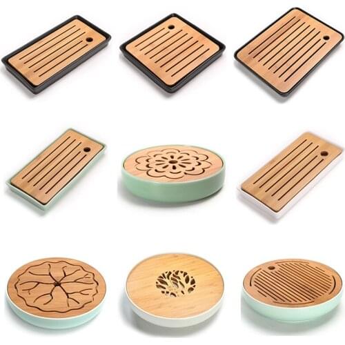 Ceramics Bamboo Tea tray Drainage Water storage Kung Fu Tea set room Board table Chinese tea cup ceremony tools Tea Set ZM720