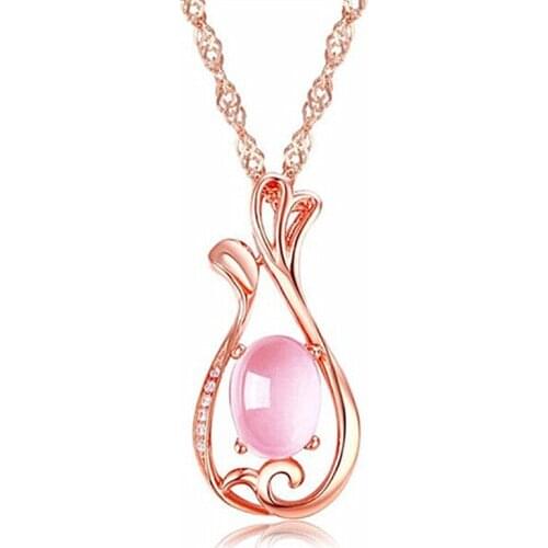 Chinese Natural Jade Pink Hand-carved Water Drop Pendant Fashion Boutique Jewelry Pink Agate Necklace Popular Gift